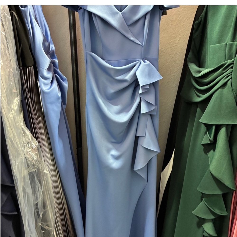 Xscape Off-Shoulder Light Blue Ruffled Maxi Dress - Picture 7 of 9
